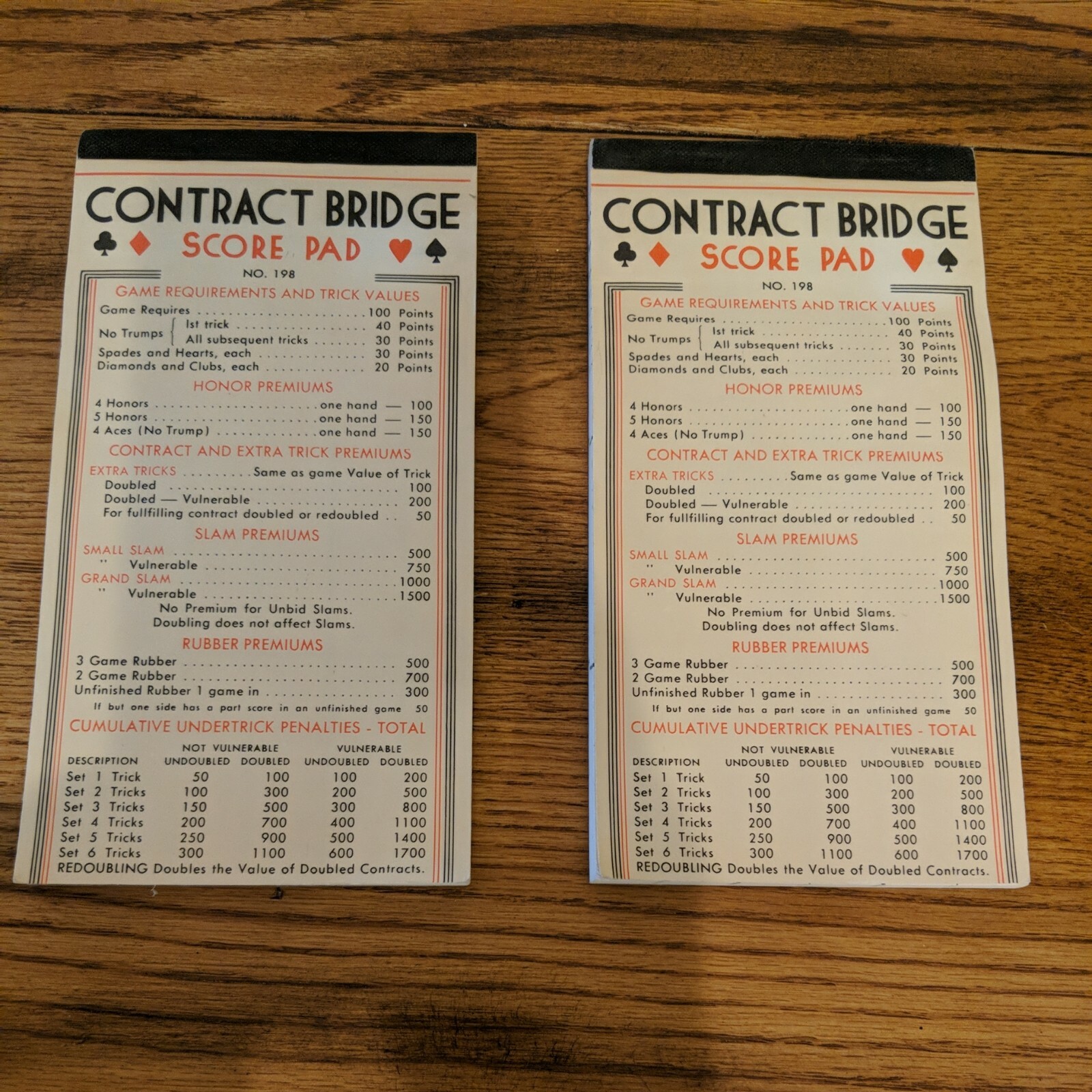 2 Vintage Contract Bridge Score Pad No. 198 Card Game Sheets Tablets | eBay