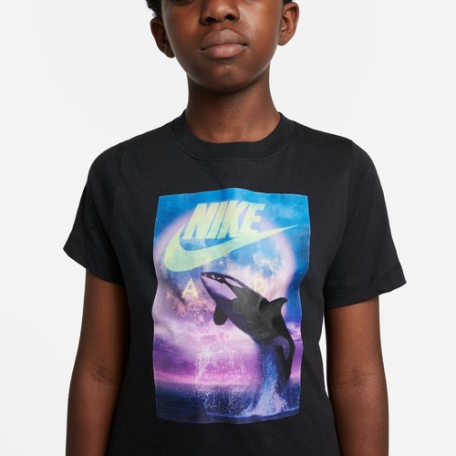 Nike Air Black Orca Whale DO1814-010 Big Kids Boys Unisex 100% Cotton T-Shirt - Picture 3 of 5
