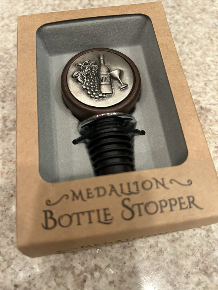 Tapón de botella de vino medallón de metal madera vid sello hermético Foto 4 de 4