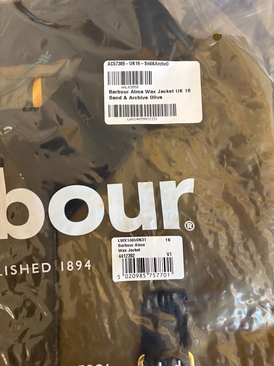 BARBOUR ALMA WAX JACKET in Sand/ Archive Olive MSRP$480 British BARBOUR ALMA WAX JACKET in Sand/ Archive Olive MSRP$480 British