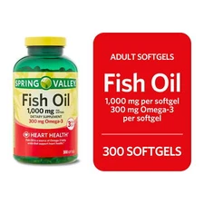Spring Valley Omega-3 Fish Oil Heart Health Supplement Softgels,1000 mg,300 Ct