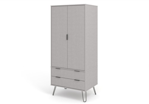 Double Wardrobe 2 Drawers Storage with Hanging Rail Metal Legs Bedroom 4 Colours - Picture 16 of 46