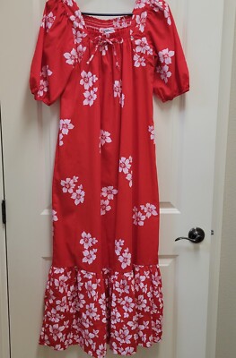 strapless open back dress Red Hawaiian Long Dress in White Hibiscus Print 2XL