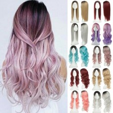 Pastel Ombre Pink Purple Cosplay Hair Wig Long Wavy Straight Costume Full Wig Xm