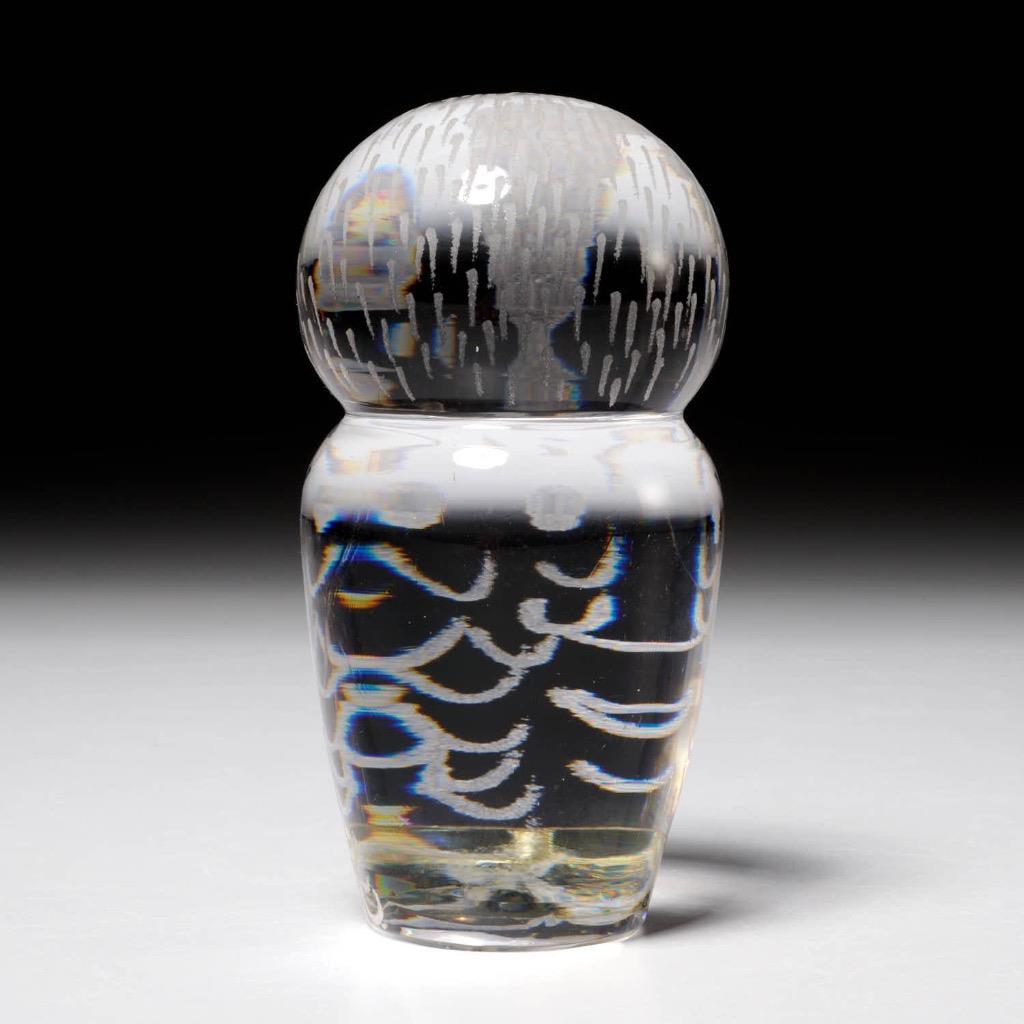 Kosta Boda Vicke Lindstrand Art Etched Glass Owl Paperweight