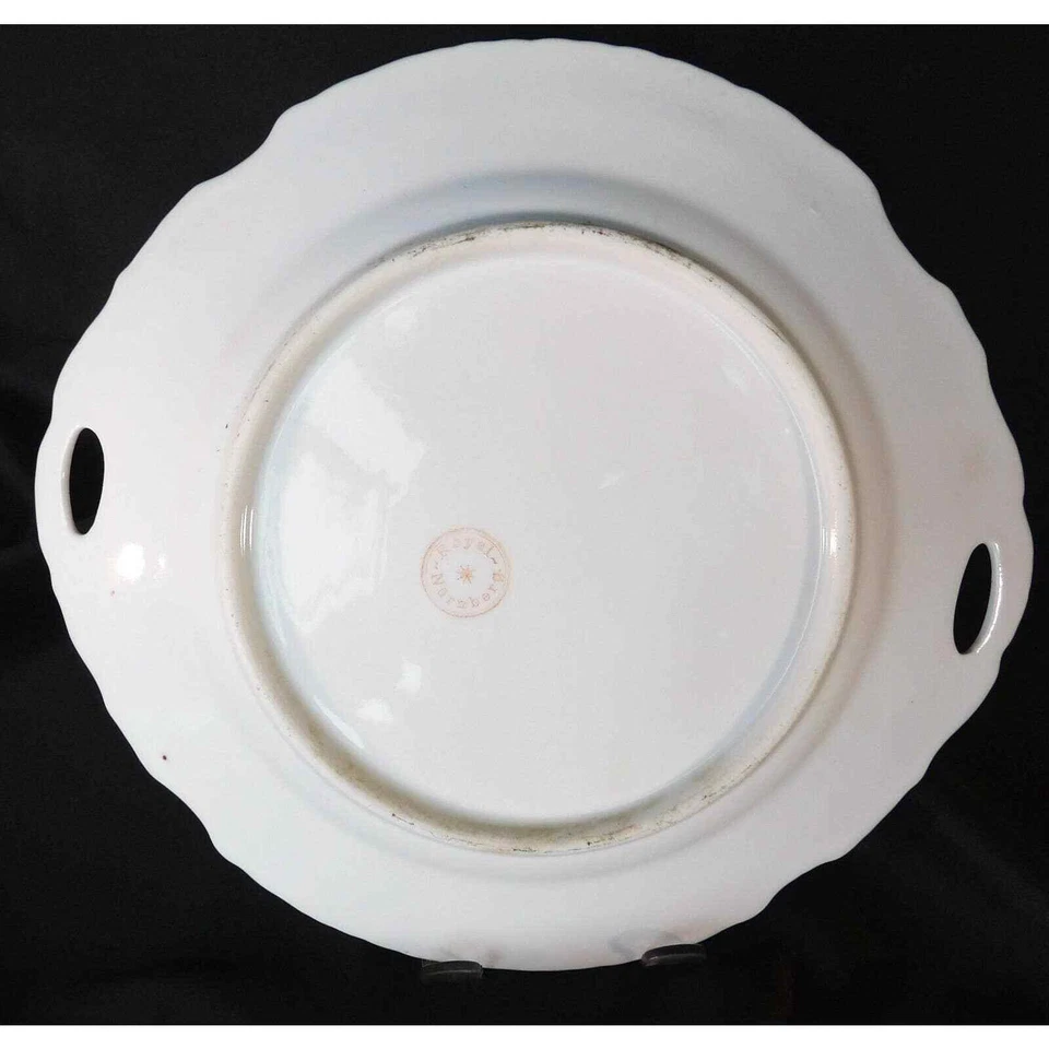 Plato de pastel con mango de porcelana Royal Nurnberg bávaro rosa/blanco, motivo floral Foto 3 de 3