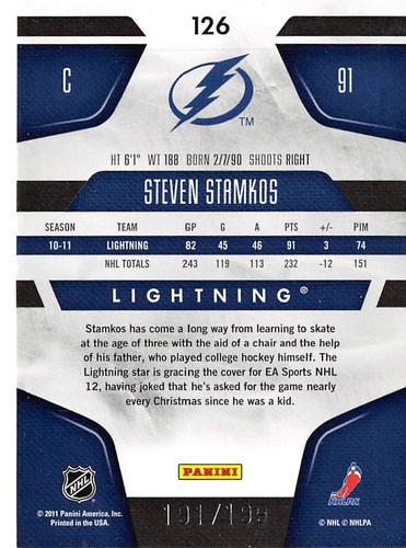 2011-12 Certified Mirror Red #126 Steven Stamkos /199 - Picture 2 of 2