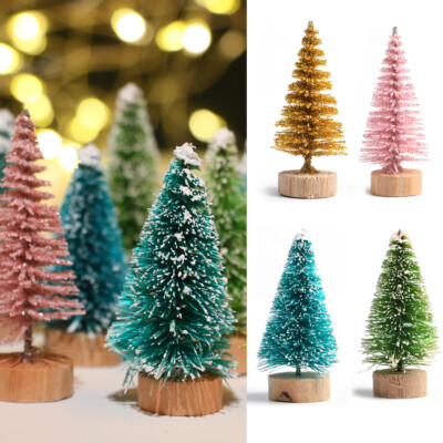 12pcs Mini Christmas Tree Craft Decorate Snow Frosted Sisal Trees Miniature Xmas