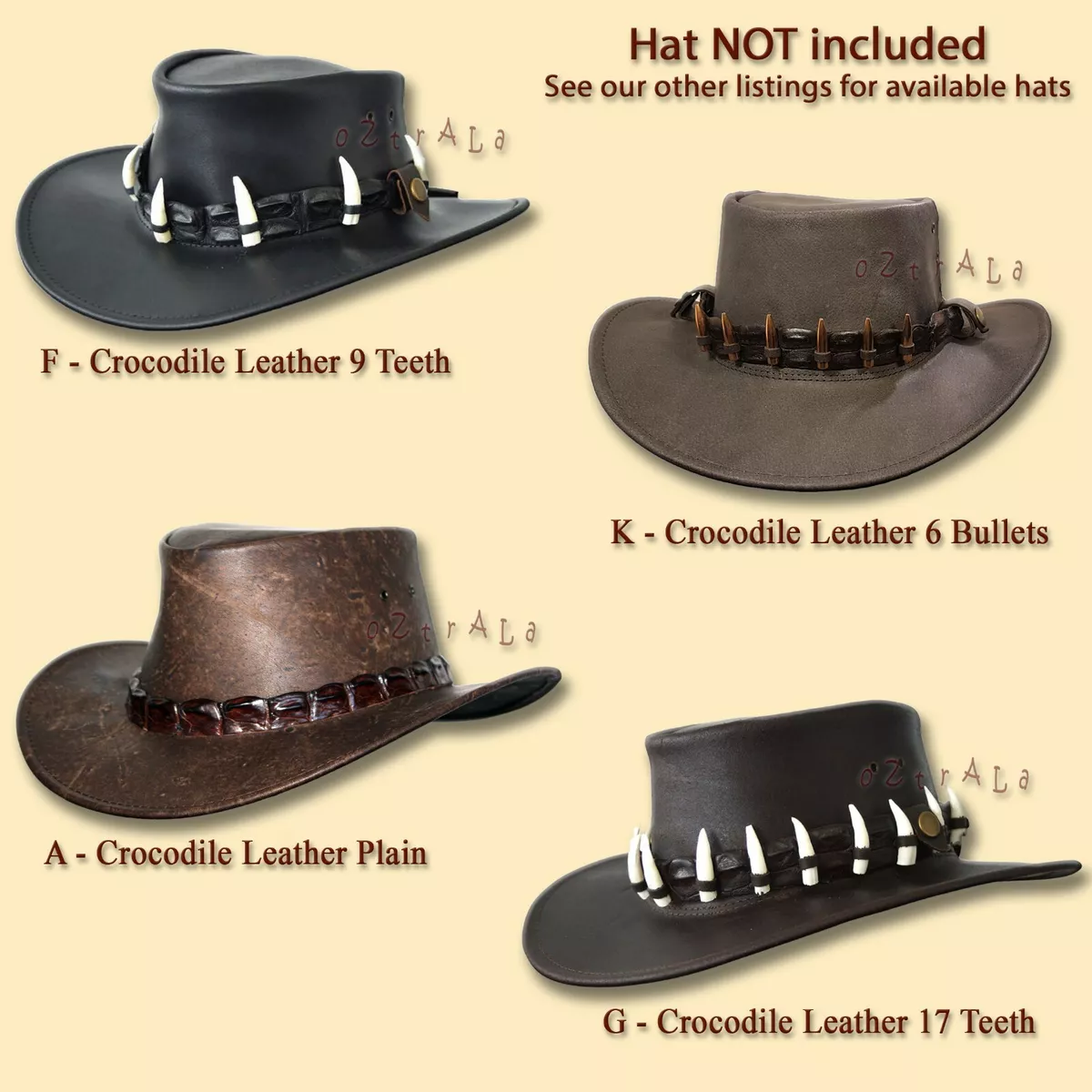 oZtrALa】CROCODILE Leather HAT BAND Mens AUSTRALIAN Outback DUNDEE