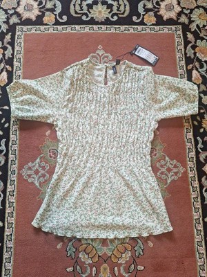 vero moda damen xs Vmgelina Ss Flower Smock Blouse Jrs Pastel Green/white...