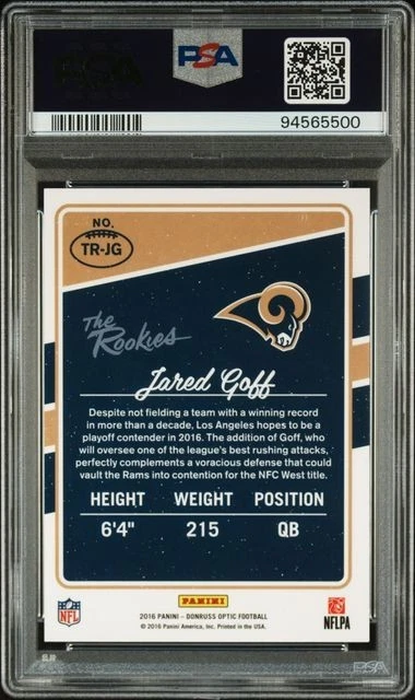 2016 JARED GOFF PSA 7 NM PANINI DONRUSS OPTIC THE ROOKIES INSERT #TRJG LA RAMS - Image 2 of 4