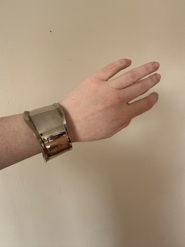Vtg Tiffany Dupe Bone Cuff Bracelet Silver Tone Oversized Statement Piece
