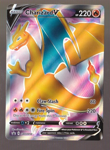 Carta Pokémon Charizard V SWSH050 – Full Art, Promo Estrella Negra, Holográfica, Oficial Y Coleccionable