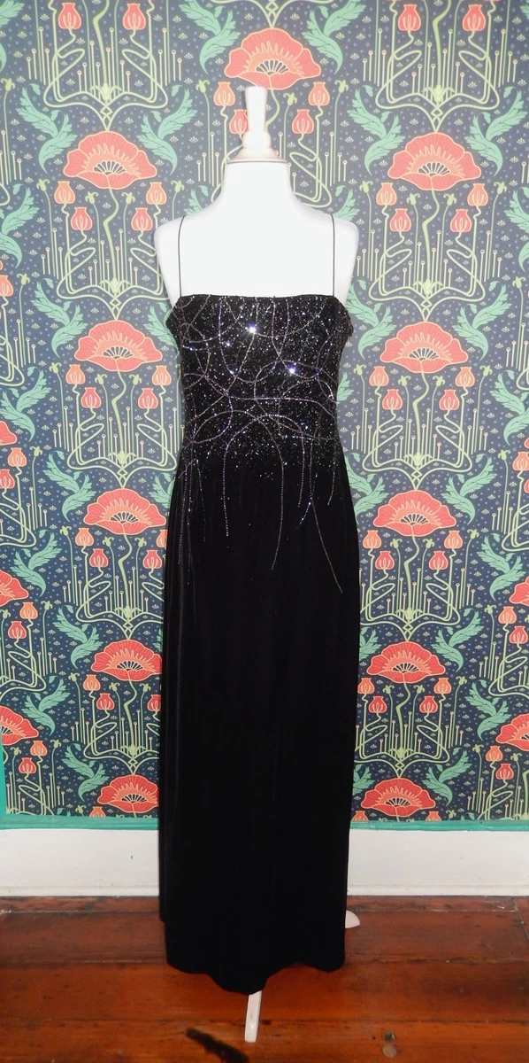 90s black prom dress Vintage Sheath Strapless Sleeveless Black Slit Prom Dresses With Gloves  P495