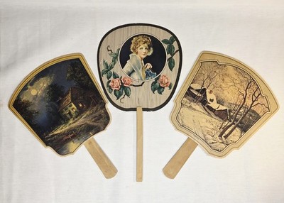 Lot of 3 Vintage Advertising Hand Fans- Scenic Views & Rexall Beauty- N. Indiana