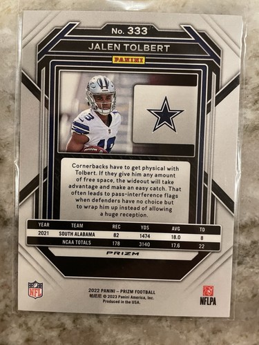 2022 Panini LIGHT BLUE PRIZM Dallas Cowboys JALEN TOLBERT Rookie RC #333 SSP - Picture 2 of 2