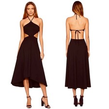 NEW Susana Monaco x Revolve Cutout Halter Black High Low Midi Dress Size Small