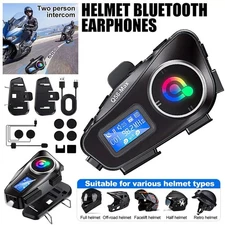 Motorcycle Intercom Music Bluetooth Helmet Headset LCD Display Waterproof