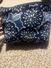Vera Bradley Blue White Floral Fabric Makeup Bag Cosmetic Case with Zipper