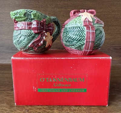 Vintage The Cellar O'Tannenbaum Ceramic Christmas Tree Creamer & Sugar Set READ