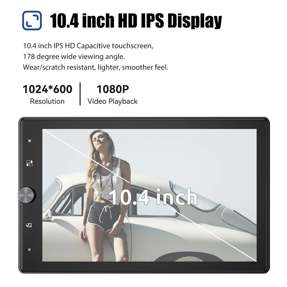 10.4" Wireless Apple CarPlay Android Auto Single 1 DIN Car Stereo Radio +MIC&CAM - Image 4 of 4