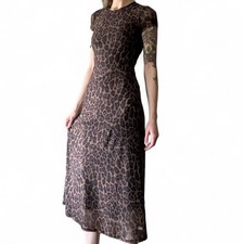 Rachel Zoe Leopard Print Midi Dress XS Brown Black Mesh Sheer Elegant Animal
