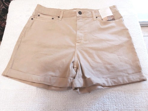 Lauren Conrad Damenshorts Größe 14 hoher Bund beige Denim 5 Taschen NEU