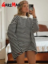 Women’s Striped Oversized T-Shirt 95% Cotton Long Sleeve Casual Top