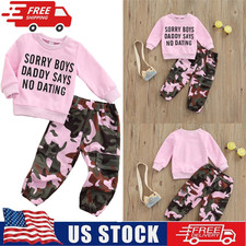 Toddler Baby Girl Outfit Letter Graphic T-shirt Top Pink Camouflage Pants Set
