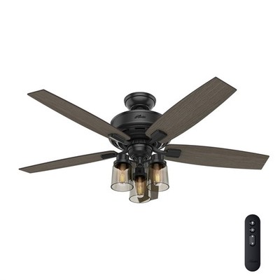 Hunter Fan 52 inch Traditional Matte Black Ceiling Fan with Light Kit and Remote