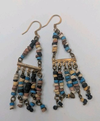 Egyptian Accents Mummy Bead Faience Beaded Dangle Handmade Earrings