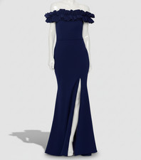 Xscape Womens' Blue Ruffled Off-the-Shoulder Dress Size 4