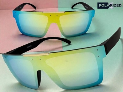 Men's Biker Motorcycle Riding Fishing Wrap Shield POLARIZED SUNGLASSES Gold Lens