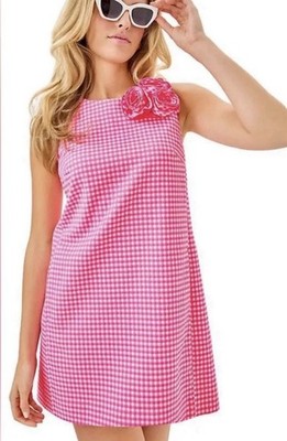 Lilly Pulitzer Edita Sunkissed Pink Gingham Stretch Shift Dress Size 6 NWT $248
