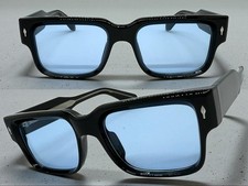 Mens Classic Vintage Retro Hardcore Biker SUNGLASSES Thick Black Frame Blue Lens