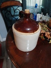 Antique VTG, 2 Tone Crock Stoneware  Moonshine Whiskey Jug Historical w/Cork
