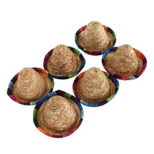 6Pcs Mini Sombrero Straw Hats 3.7in Diameter Mexican Style Wide Bright
