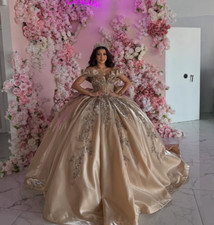 Princess Champagne Quinceanera Dresses Off the Shoulder Sweet 15 16 Ball Gowns