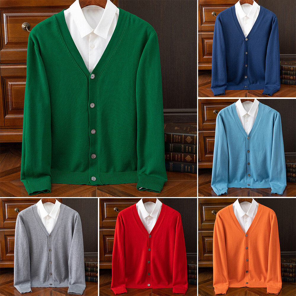 Herren-Strickpullover Aus Kaschmirmischung Mit V-Ausschnitt Knopfleiste  |
