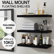 Wooden Floating Wall Shelf Set DIY Mount Shelves 3pcs Book Display Rack Wood