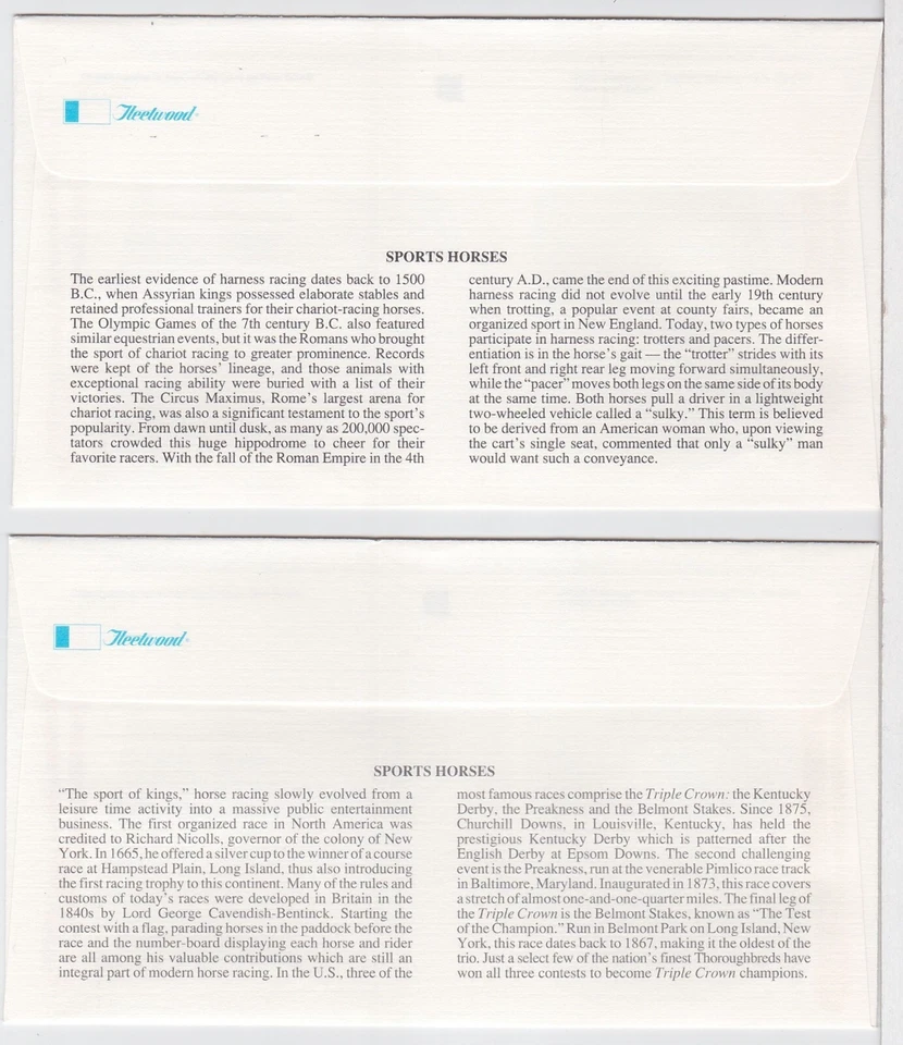 TurtlesTradingPost- Sporting Horses- 1993 #2756-59 FDC Fleetwood Cachet - Image 3 of 4