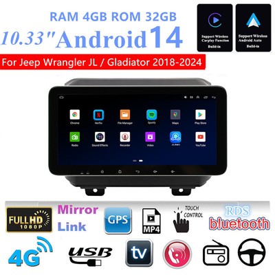 10,33 ''4 + 32 GB Kopfeinheit Navigation Für Jeep Wrangler JL/Gladiator 2018-2024