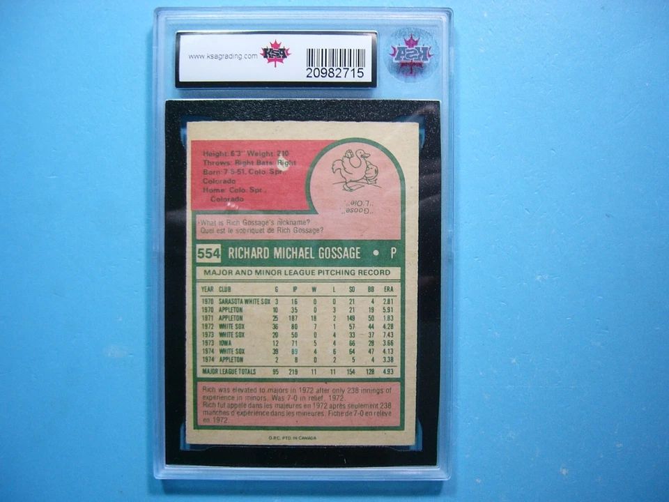 1975 O-PEE-CHEE MLB BASEBALL CARD #554 RICH GOSSAGE KSA 8 NM/MT SHARP!! '75 OPC - Image 2 of 2