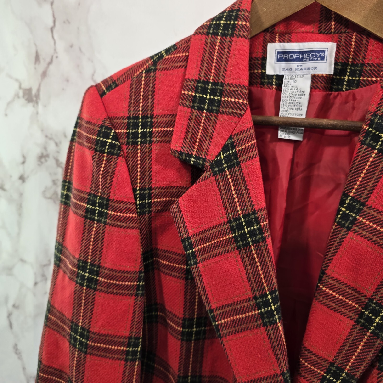 Vintage Blazer Womens Large Red Plaid 1 Button Wool Academia Scotch 90s Y2K 12 image 2