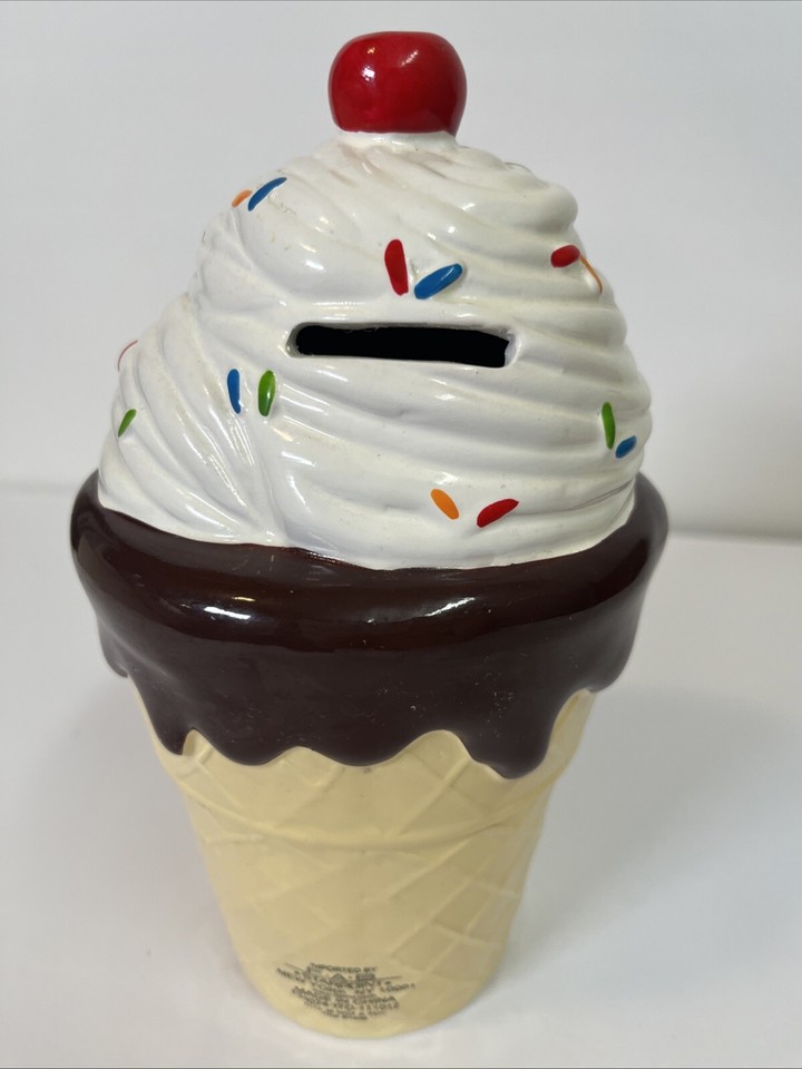 FAB Starpoint Ice Cream Cone Coin Piggy Bank 8" w/Sprinkles & Cherry On