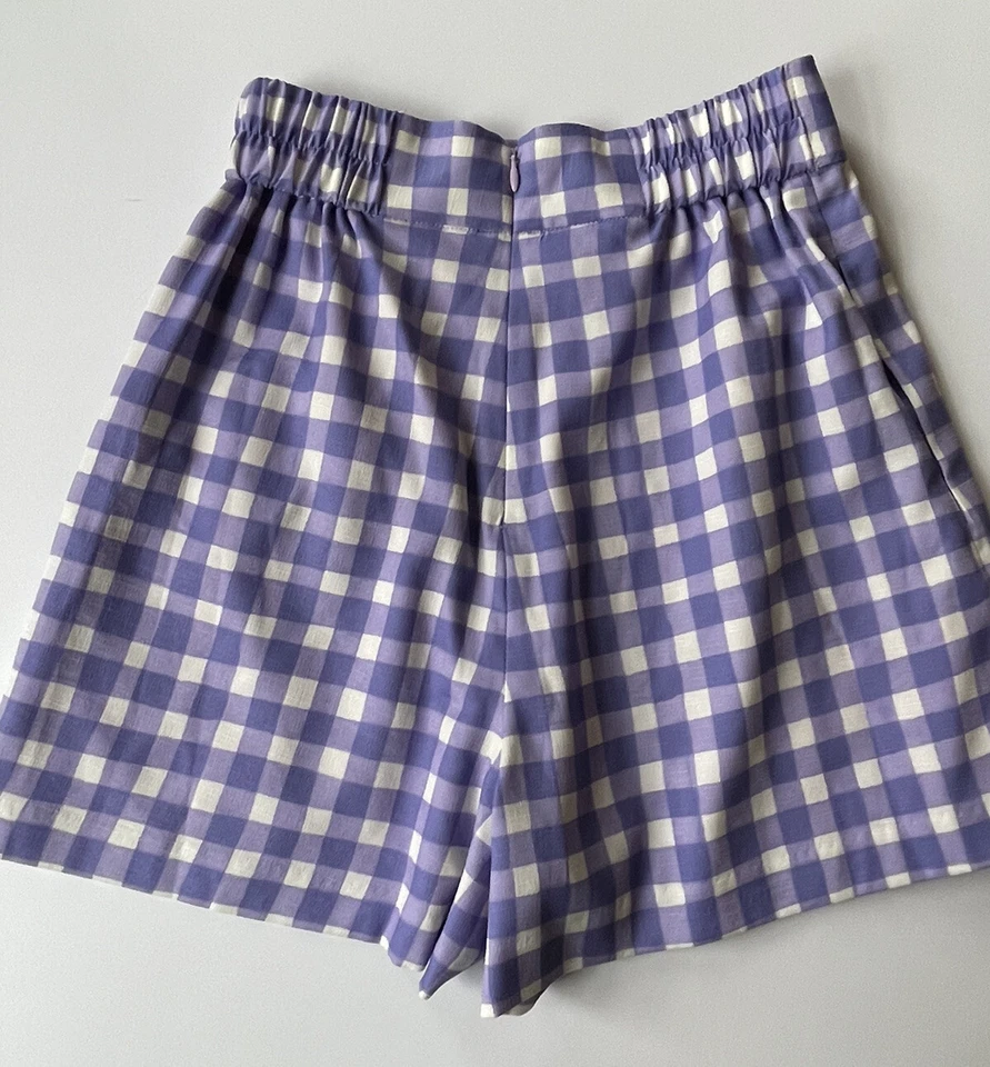 NWT Anthropologie Sz 2 HUTCH Pleated Purple Gingham High Rise Dress Shorts $108 - Image 4 of 4