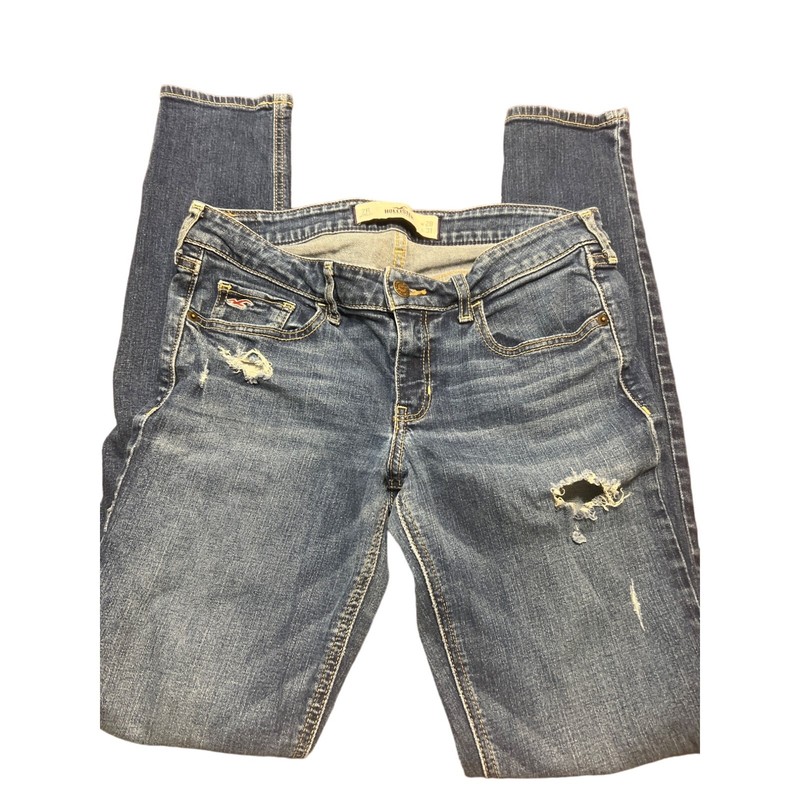 Hollister Women's Distressed Skinny Jeans 7R W28 L31 Blue Denim Holes