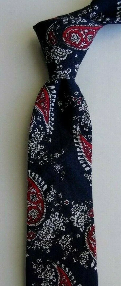 Corbata ajustada de algodón azul rojo cachemir Foto 2 de 4