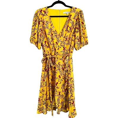 JULIA JORDAN Floral Faux Wrap V-neck Ruffled Yellow Mini Dress Sz 6 | eBay