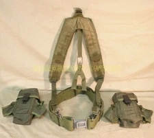 US Army ALICE MED GRAY Buckle Pistol Belt, 2 Ammo Pouches & Y Suspenders Set VG